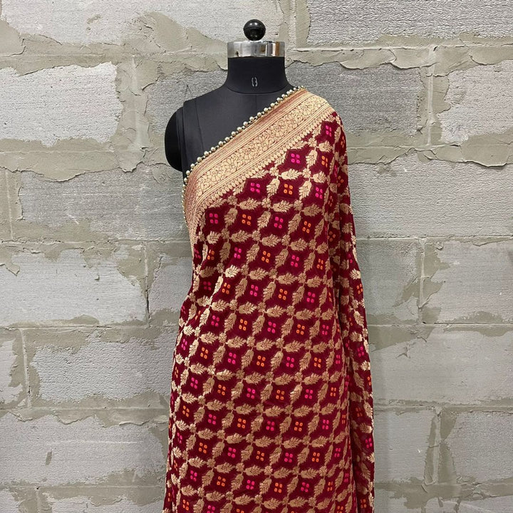 anokherang Dupattas Maroon Festive Georgette Banarsi Dupatta