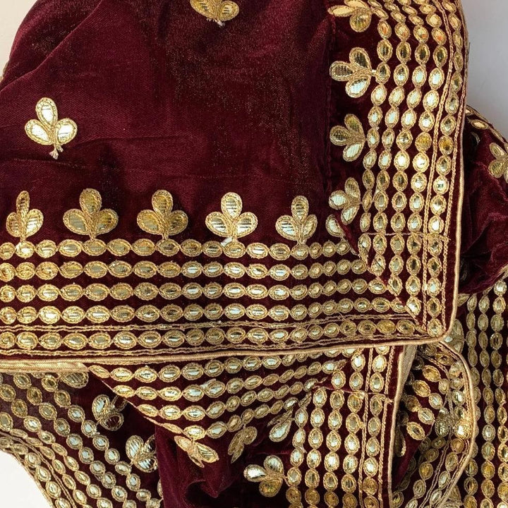 anokherang Dupattas Maroon Gotta Embroidered Velvet Dupatta