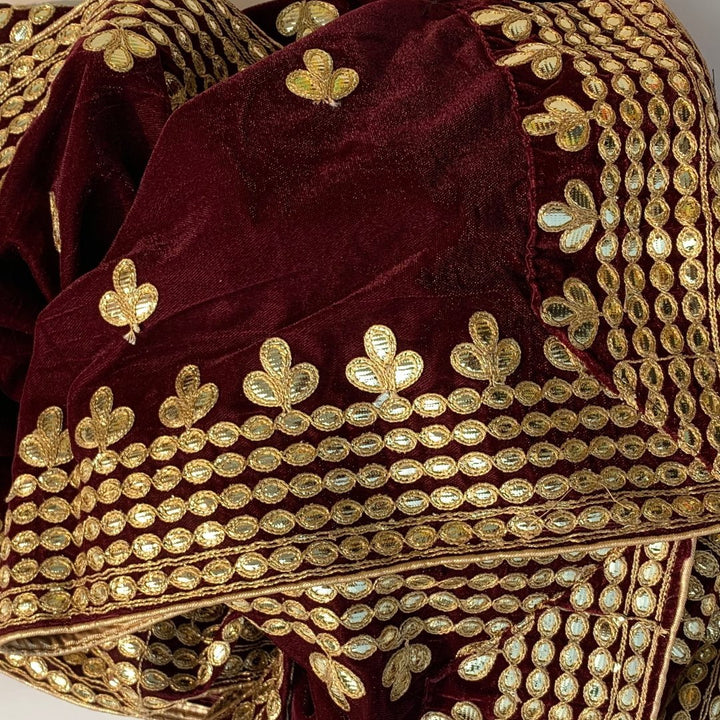 anokherang Dupattas Maroon Gotta Embroidered Velvet Dupatta