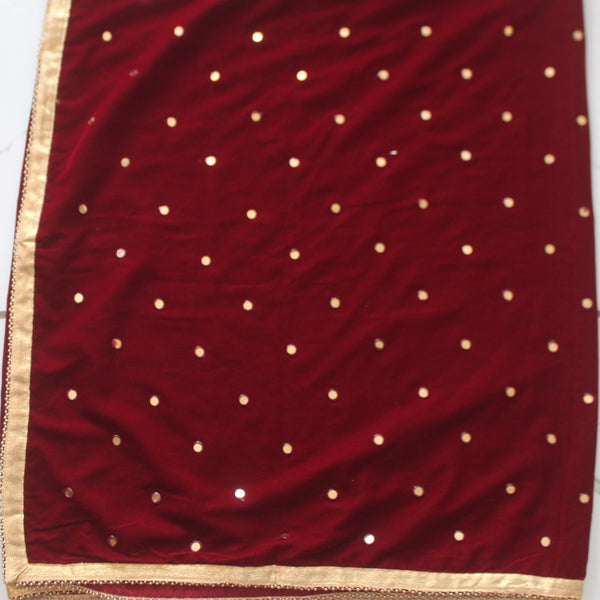 anokherang Dupattas Maroon Mirror Dots Velvet Stole