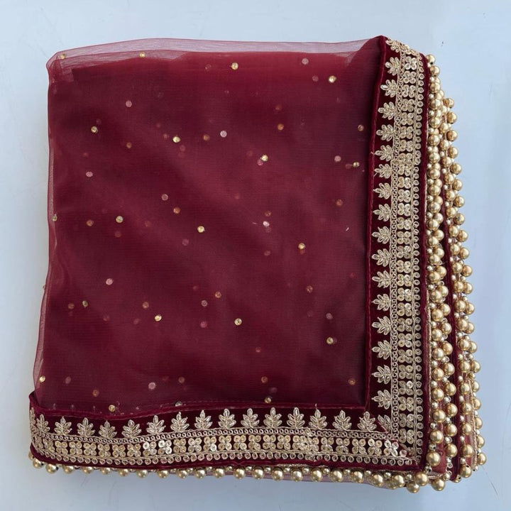 anokherang Dupattas Maroon Trail Net Stone Dupatta