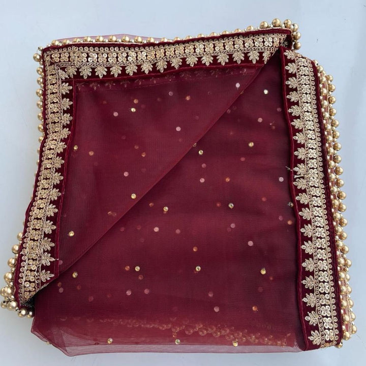 anokherang Dupattas Maroon Trail Net Stone Dupatta