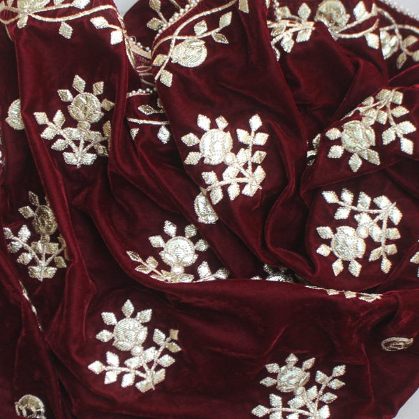 anokherang Dupattas Maroon Velvet Floral Affair Stole