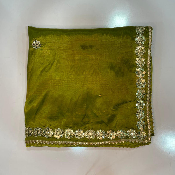 anokherang Dupattas Mehendi Green Gotta Embroidered Men's Stole