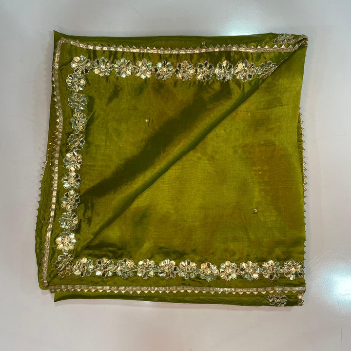 anokherang Dupattas Mehendi Green Gotta Embroidered Men's Stole