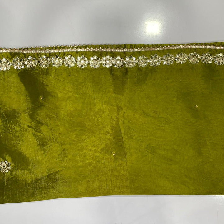 anokherang Dupattas Mehendi Green Gotta Embroidered Men's Stole