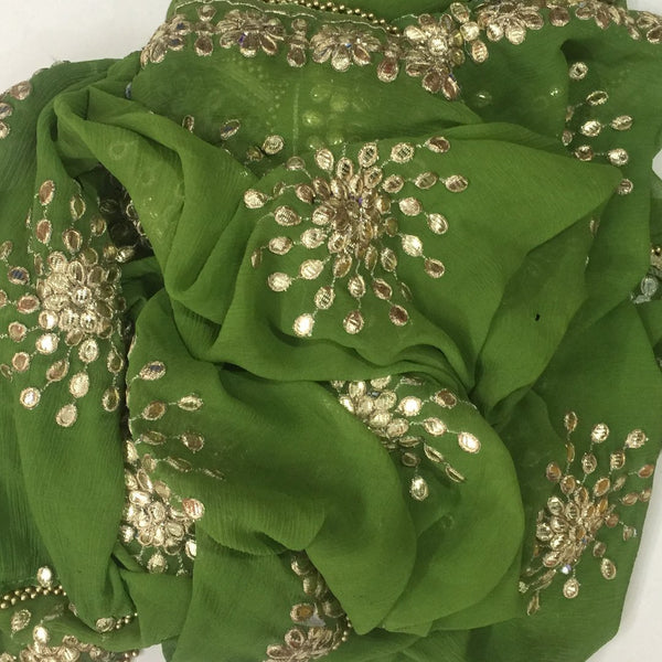 anokherang Dupattas Mehendi Green Gotta Patti Floral Chiffon Dupatta