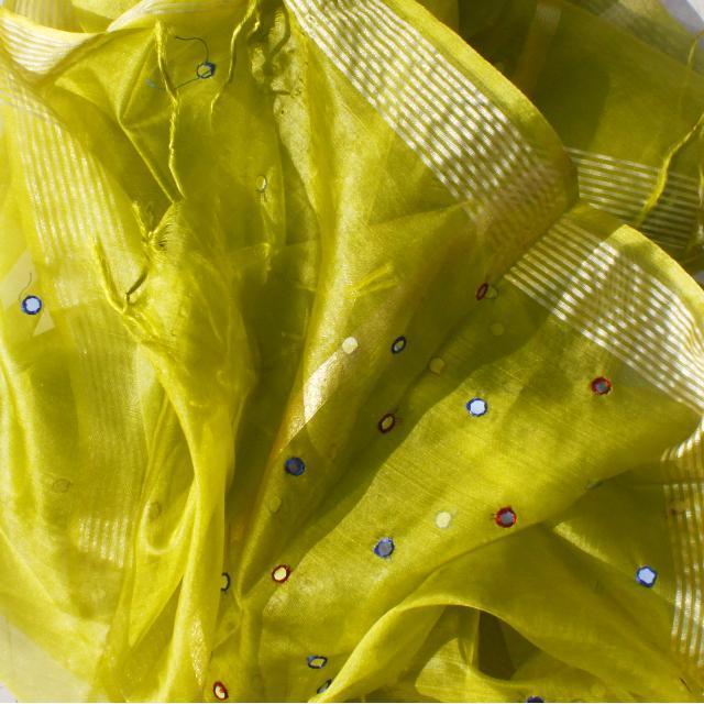 anokherang Dupattas Mehendi Green Mirror Work Organza Dupatta