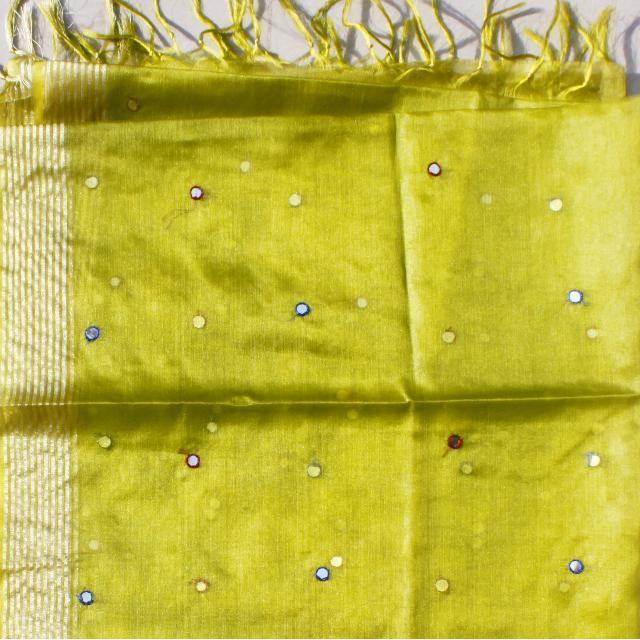 anokherang Dupattas Mehendi Green Mirror Work Organza Dupatta