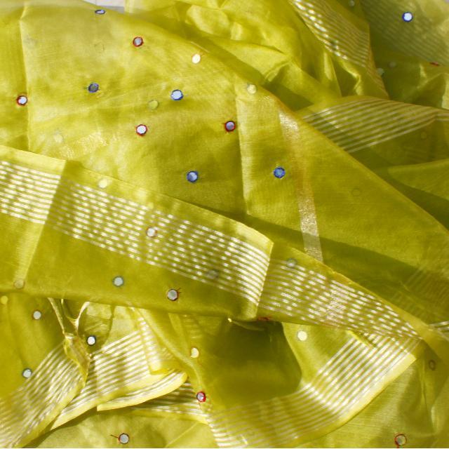 anokherang Dupattas Mehendi Green Mirror Work Organza Dupatta