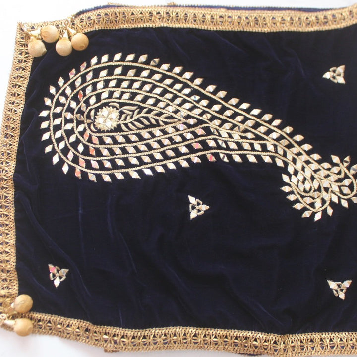 anokherang Dupattas Midnight Blue Mirror Paisley Velvet Stole