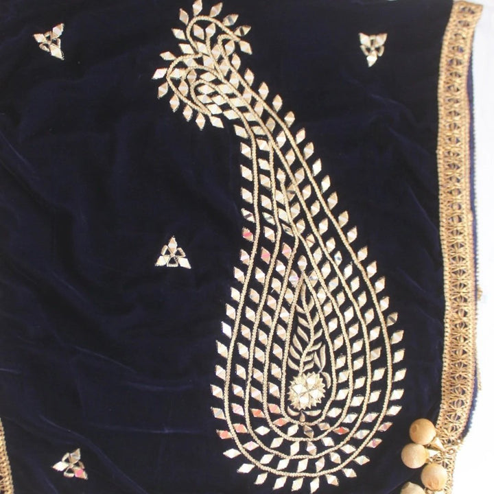 anokherang Dupattas Midnight Blue Mirror Paisley Velvet Stole