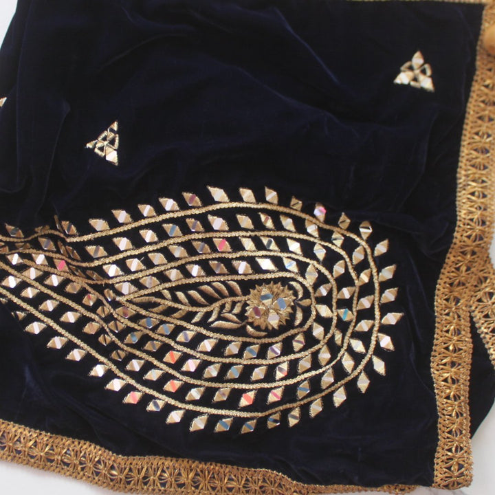 anokherang Dupattas Midnight Blue Mirror Paisley Velvet Stole
