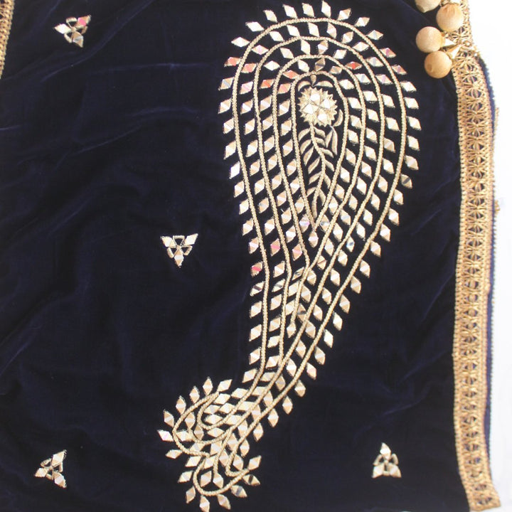 anokherang Dupattas Midnight Blue Mirror Paisley Velvet Stole