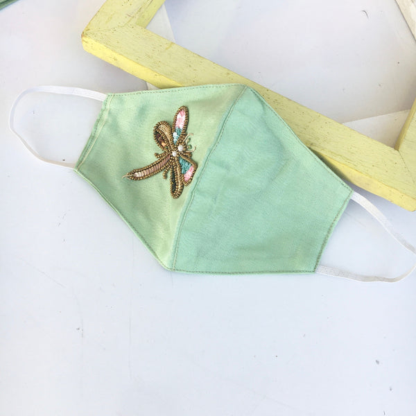 anokherang Dupattas Mint Green Butterfly Embroidered Mask