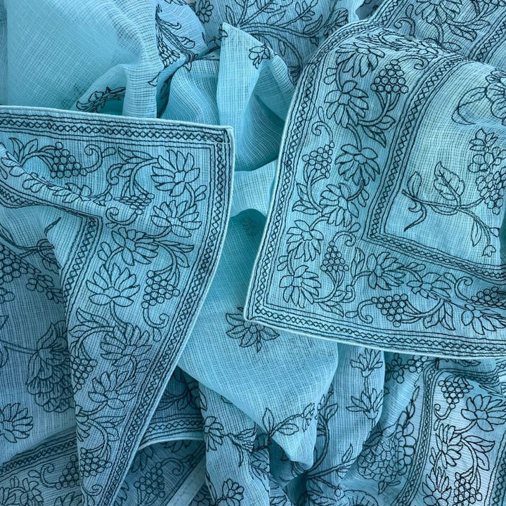 anokherang Dupattas Mint Green Floral Chikankari Kota Dupatta