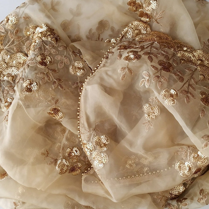 anokherang Dupattas Mughal Gold Floral Embroidered Thread Sequence Dupatta