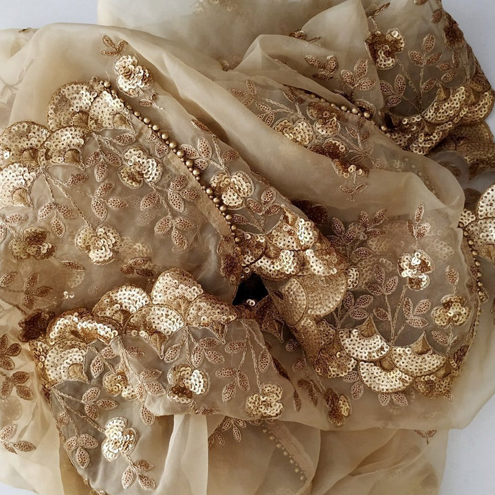 anokherang Dupattas Mughal Gold Floral Embroidered Thread Sequence Dupatta