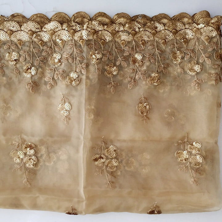 anokherang Dupattas Mughal Gold Floral Embroidered Thread Sequence Dupatta