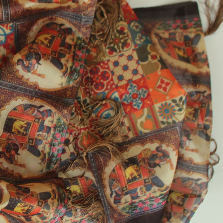anokherang Dupattas Multi-coloured Elephant Printed Silk Dupatta