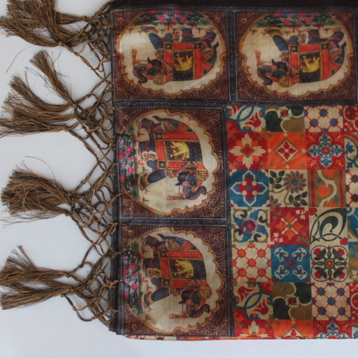 anokherang Dupattas Multi-coloured Elephant Printed Silk Dupatta