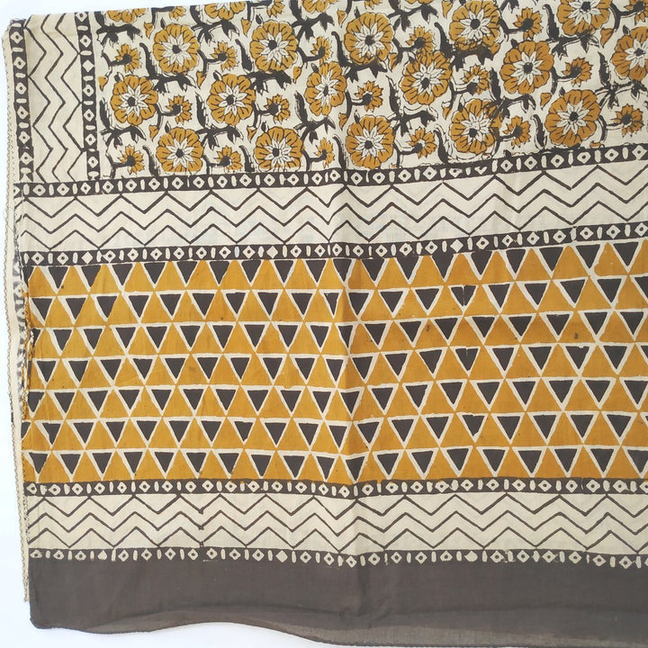 anokherang Dupattas Mustard Black Floral Kalamkari HandCrafted Stole