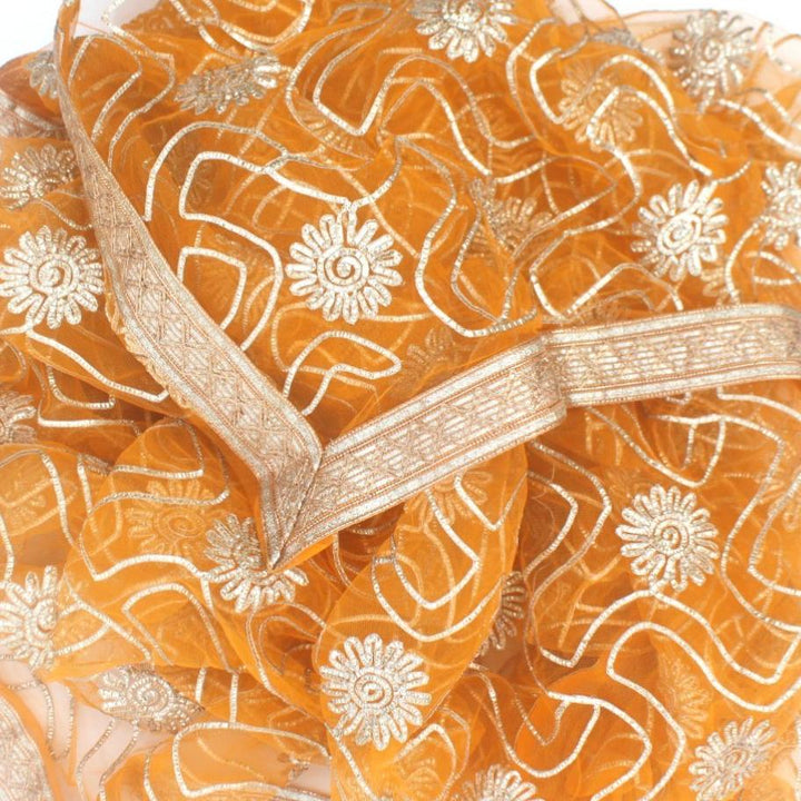 anokherang Dupattas Mustard Floral Gotta Embroidered Net Dupatta