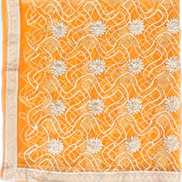 anokherang Dupattas Mustard Floral Gotta Embroidered Net Dupatta