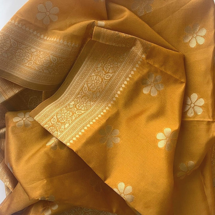 anokherang Dupattas Mustard Floral Printed Banarasi Silk Dupatta