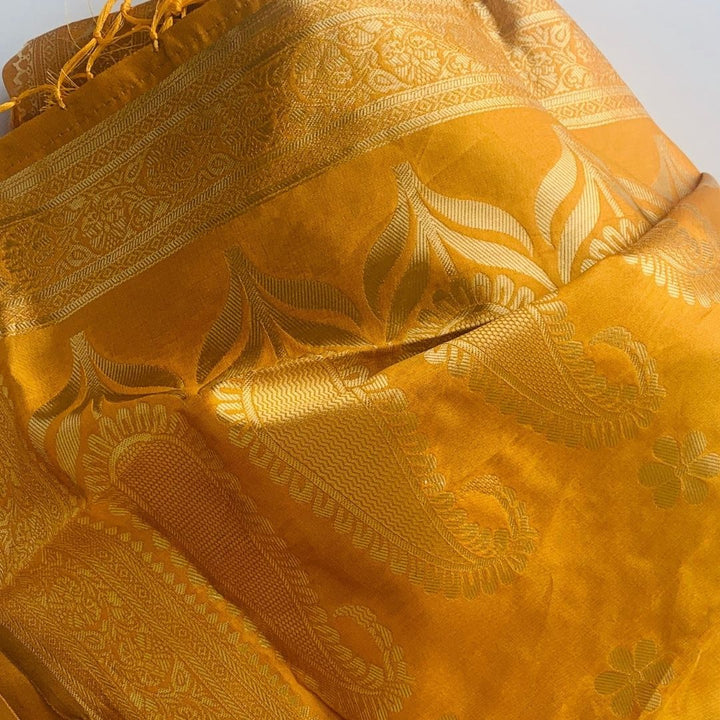 anokherang Dupattas Mustard Floral Printed Banarasi Silk Dupatta