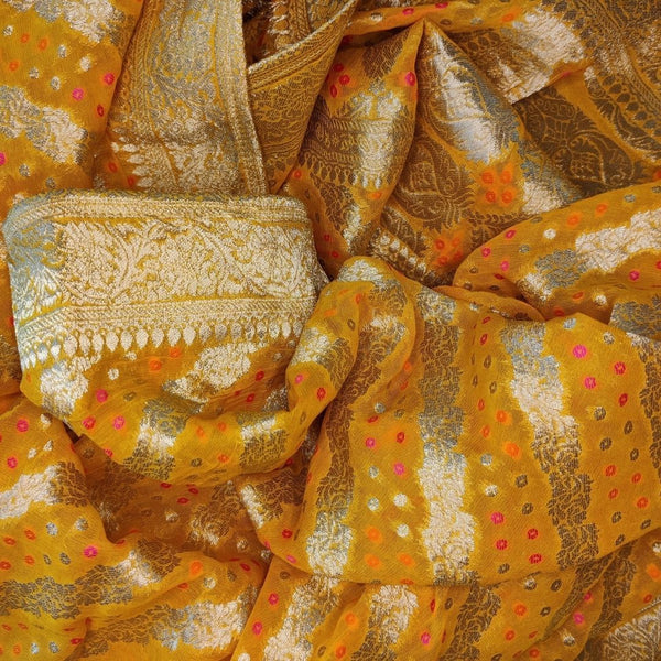 anokherang Dupattas Mustard Leheriya Georgette Embroidered Dupatta