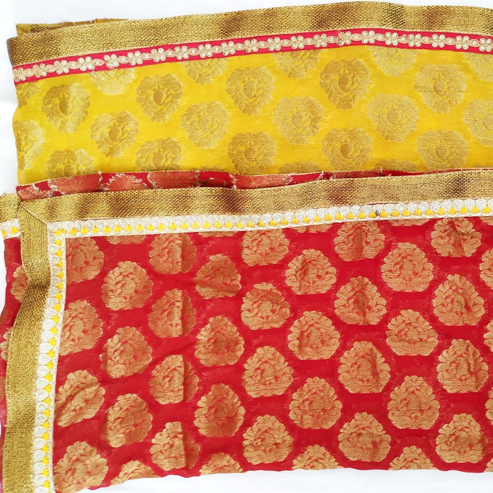 anokherang Dupattas Mustard Red Mughal Banarsi Georgette Dupatta