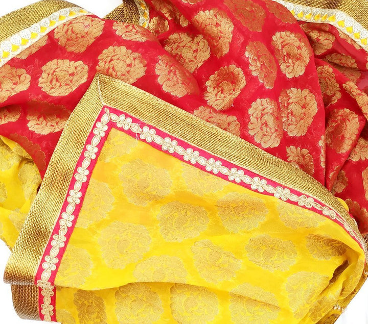 anokherang Dupattas Mustard Red Mughal Banarsi Georgette Dupatta