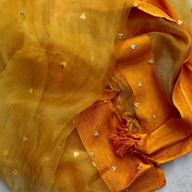 anokherang Dupattas Mustard Yellow Gold Metal Motif Dupatta