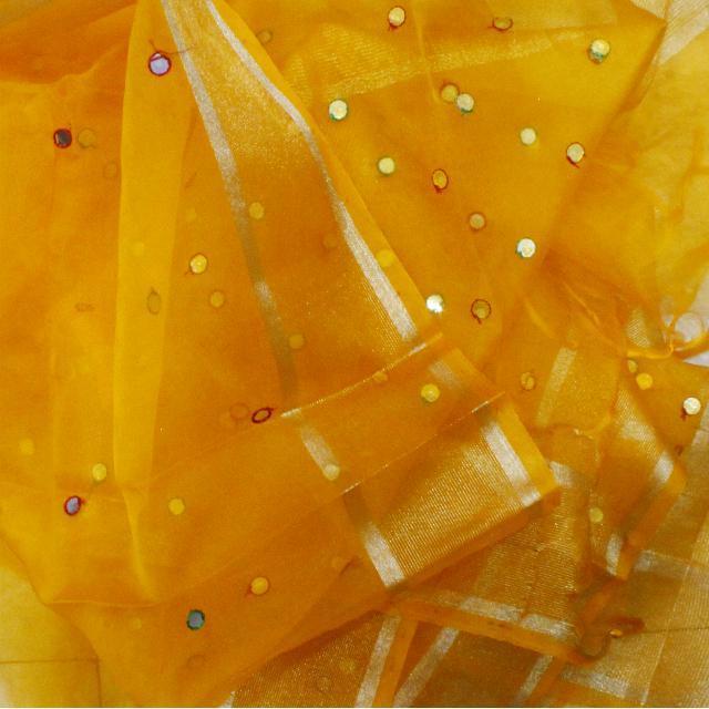 anokherang Dupattas Mustard Yellow Mirror Work Organza Dupatta