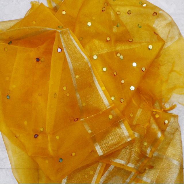 anokherang Dupattas Mustard Yellow Mirror Work Organza Dupatta