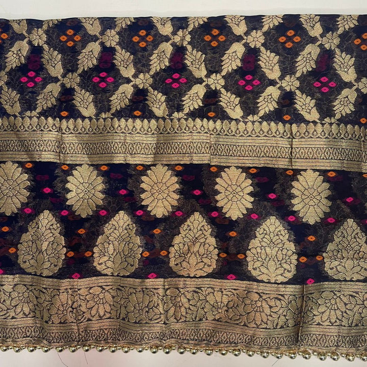 anokherang Dupattas Navy Blue Bandhej Georgette Banarsi Dupatta