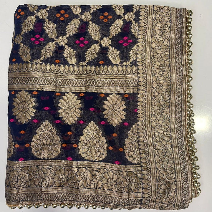 anokherang Dupattas Navy Blue Bandhej Georgette Banarsi Dupatta