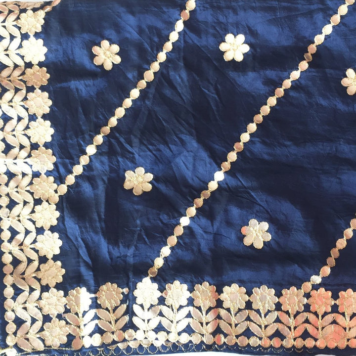 anokherang Dupattas Navy Blue Gotta Floral Embroidered Silk Dupatta
