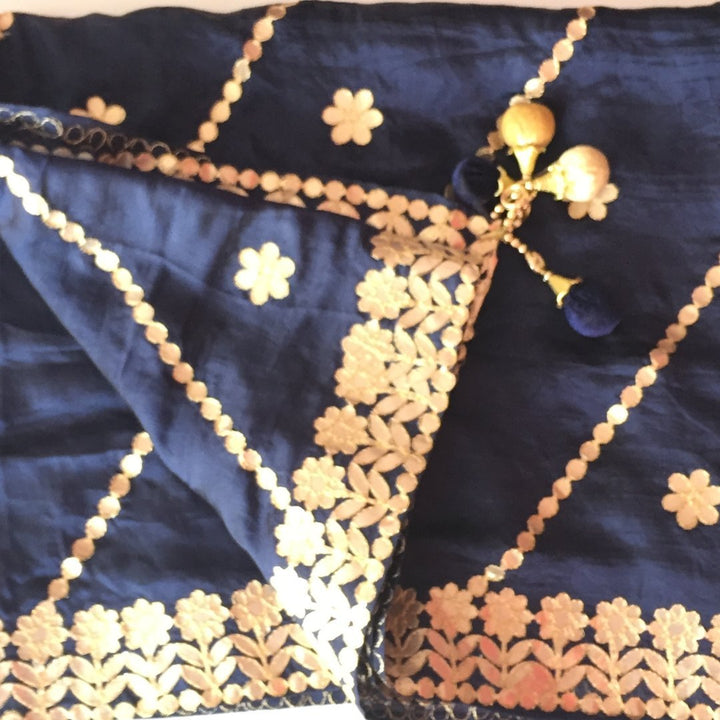anokherang Dupattas Navy Blue Gotta Floral Embroidered Silk Dupatta