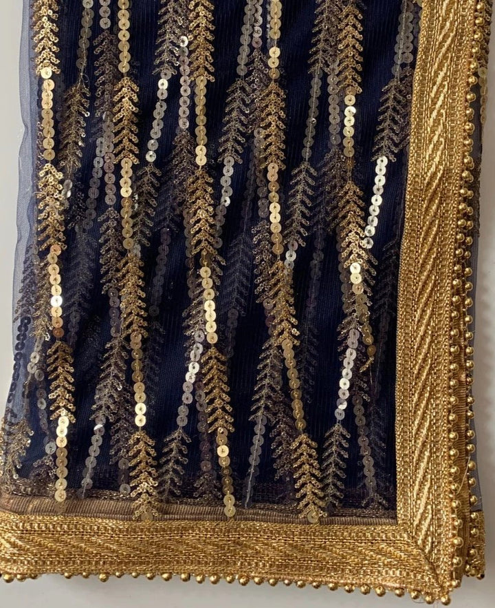 anokherang Dupattas Navy Blue Thread Sequence Trails Net Dupatta
