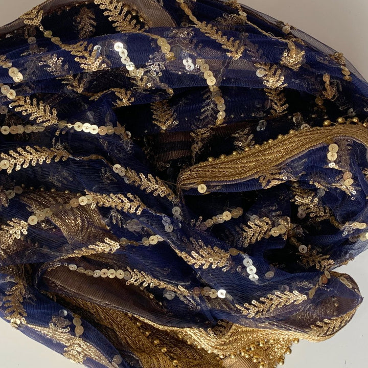 anokherang Dupattas Navy Blue Thread Sequence Trails Net Dupatta