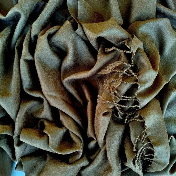 anokherang Dupattas Neutral Beige Floral Self Weaved Wool Stole