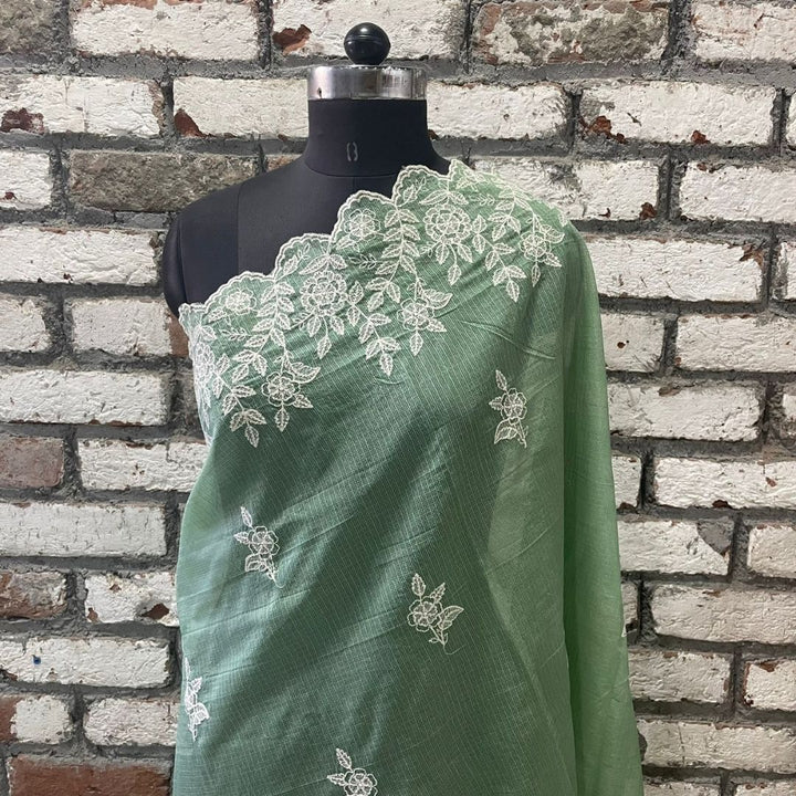 anokherang Dupattas Ocean Green Flower Chikankari Gota Scalloped Kota Dupatta