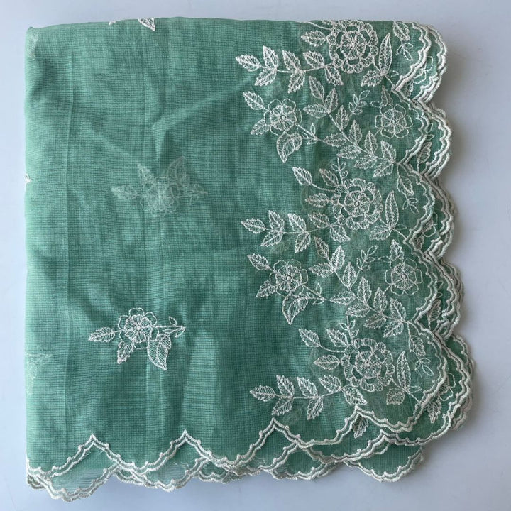 anokherang Dupattas Ocean Green Flower Chikankari Gota Scalloped Kota Dupatta