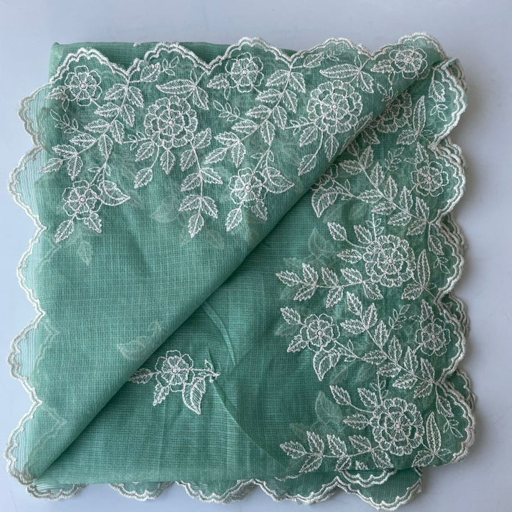 anokherang Dupattas Ocean Green Flower Chikankari Gota Scalloped Kota Dupatta