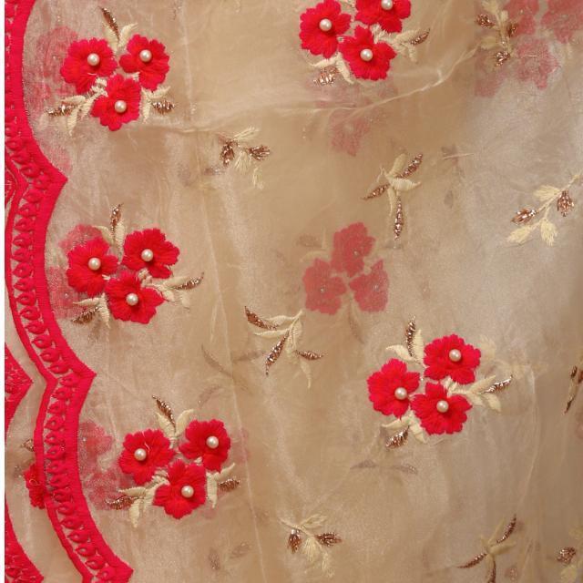 anokherang Dupattas Off-White and Hot Pink Embroidered Dupatta