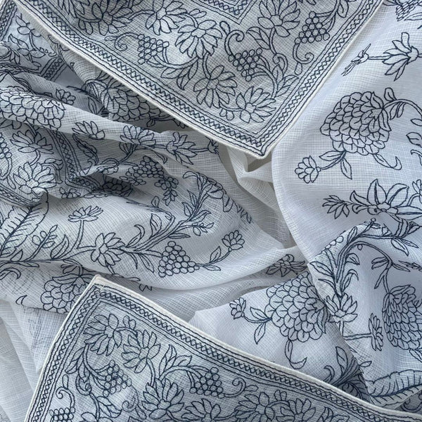 anokherang Dupattas Off White Floral Chikankari Kota Dupatta