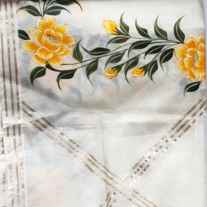 anokherang Dupattas Off-White Yellow Floral Hand Painted Cotton Gotta Dupatta