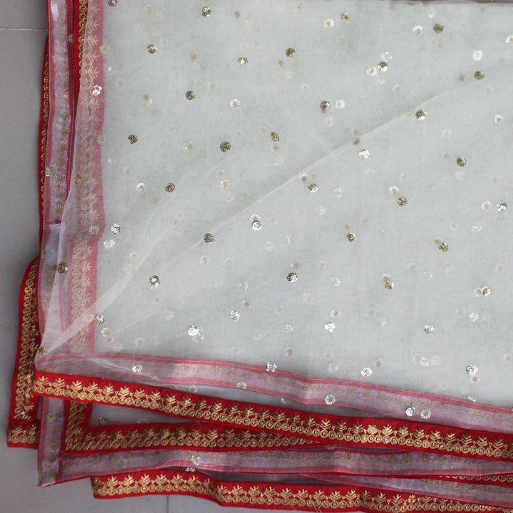 anokherang Dupattas OffWhite Sequenced Dupatta with Red Border